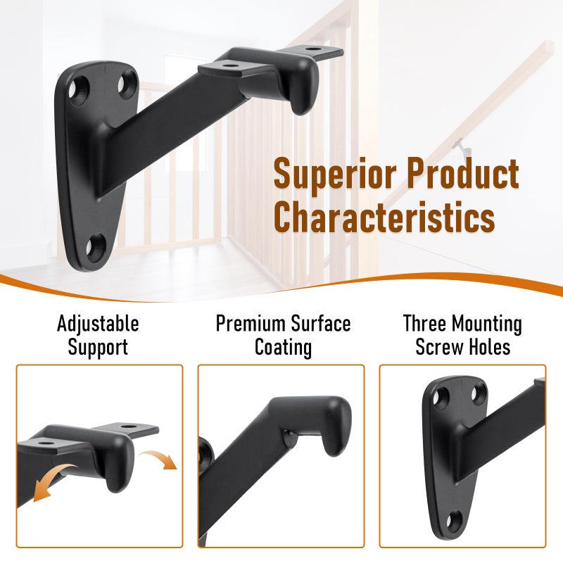 HOME MASTER HARDWARE Handrail Stair Brackets, 6 Pack Heavy Duty Hand Rail Bracket for Stairways Handrail, Staircase Bracket, Matte Black - Image 2